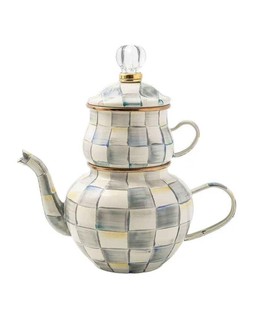 MacKenzie-Childs Sterling Check Enamel High Tea