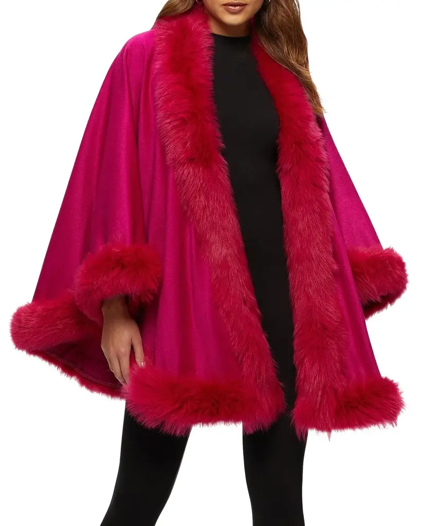 Gorski Cashmere Cape With Toscana Shearling Lamb Trim