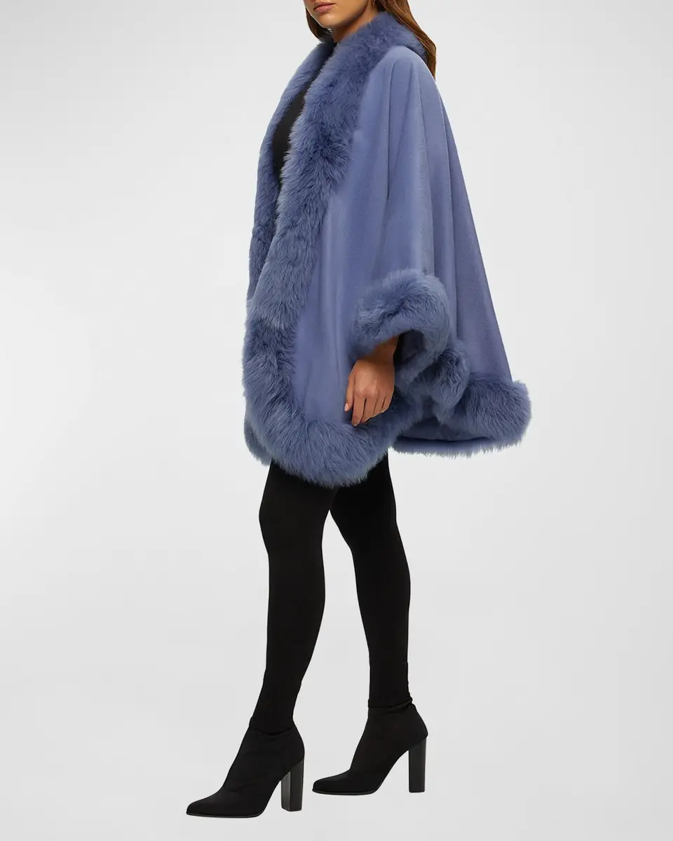 Gorski Cashmere Cape With Toscana Shearling Lamb Trim | Thumbnail 2 Gorski Cashmere Cape With Toscana Shearling Lamb Trim | Thumbnail 2