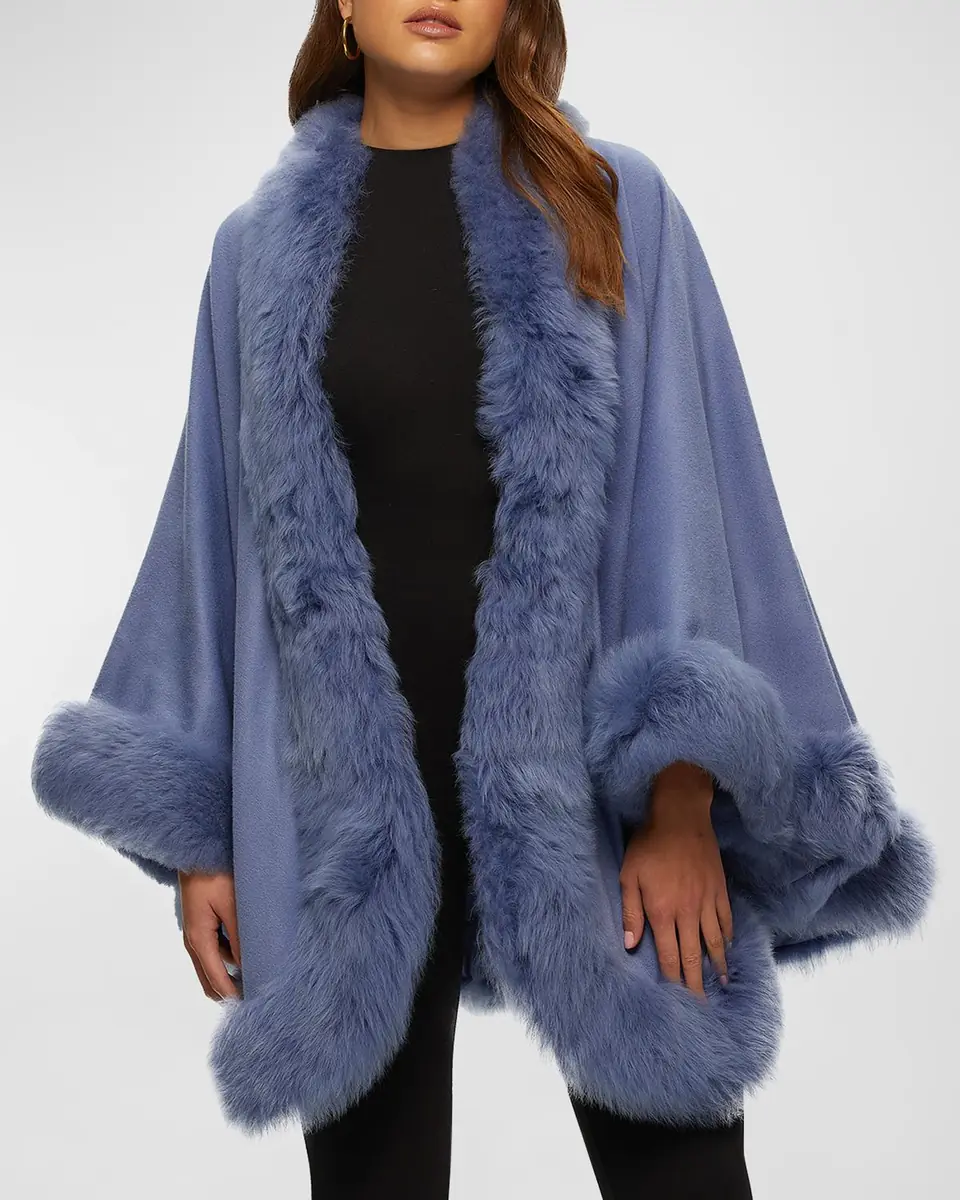 Gorski Cashmere Cape With Toscana Shearling Lamb Trim | Thumbnail 5 Gorski Cashmere Cape With Toscana Shearling Lamb Trim | Thumbnail 5