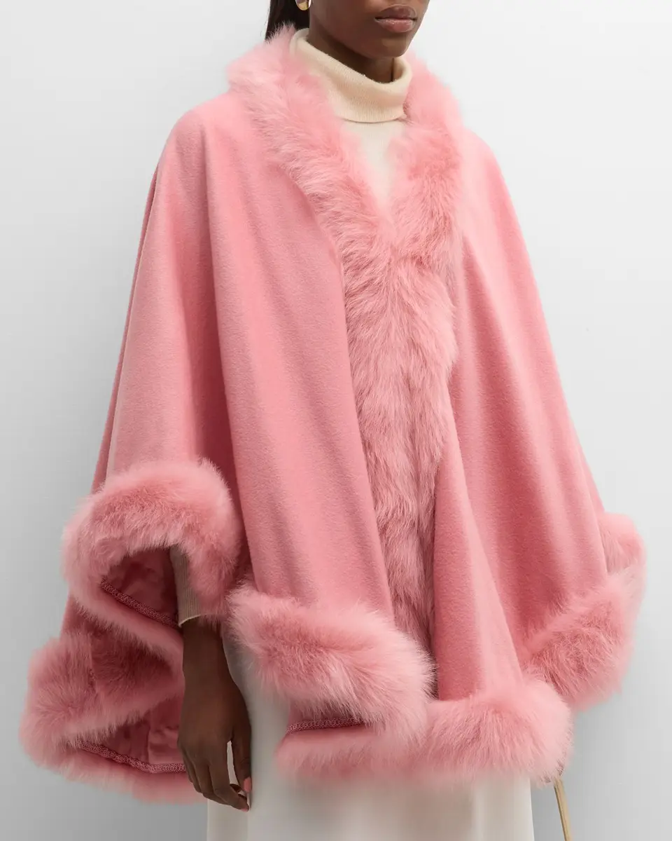 Gorski Cashmere Cape With Toscana Shearling Lamb Trim | Thumbnail 2 Gorski Cashmere Cape With Toscana Shearling Lamb Trim | Thumbnail 2