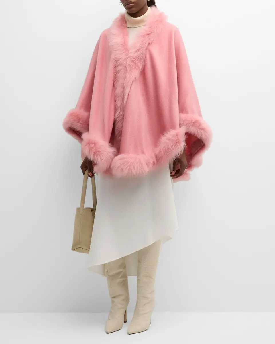 Gorski Cashmere Cape With Toscana Shearling Lamb Trim | Thumbnail 3 Gorski Cashmere Cape With Toscana Shearling Lamb Trim | Thumbnail 3