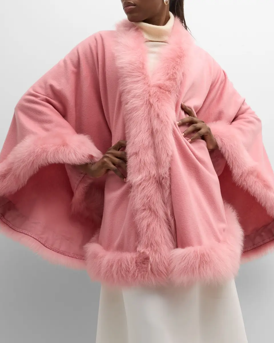 Gorski Cashmere Cape With Toscana Shearling Lamb Trim | Thumbnail 8 Gorski Cashmere Cape With Toscana Shearling Lamb Trim | Thumbnail 8