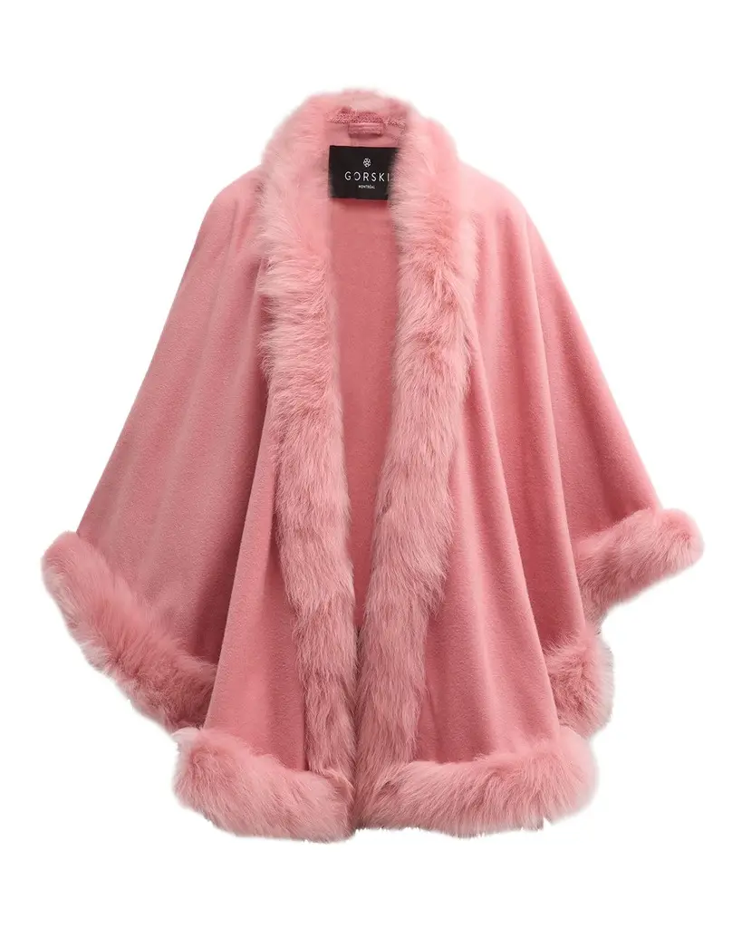 Gorski Cashmere Cape With Toscana Shearling Lamb Trim