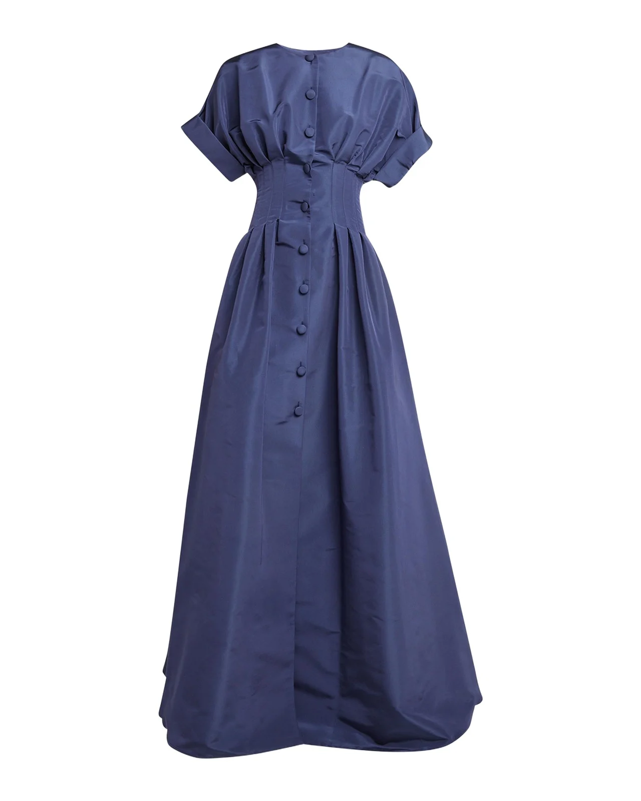 Corset-Waist Short-Sleeve Button-Front Gown Corset-Waist Short-Sleeve Button-Front Gown