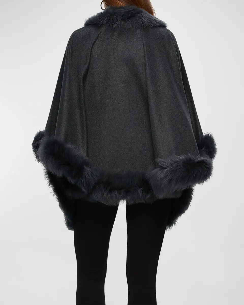 Gorski Cashmere Capelet with Lamb Shearling Trim | Thumbnail 2