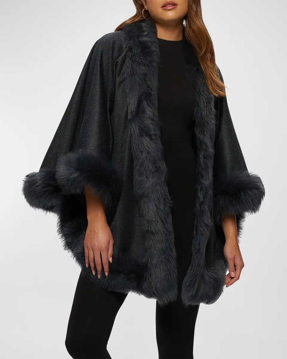 Gorski Cashmere Capelet with Lamb Shearling Trim | Thumbnail 3