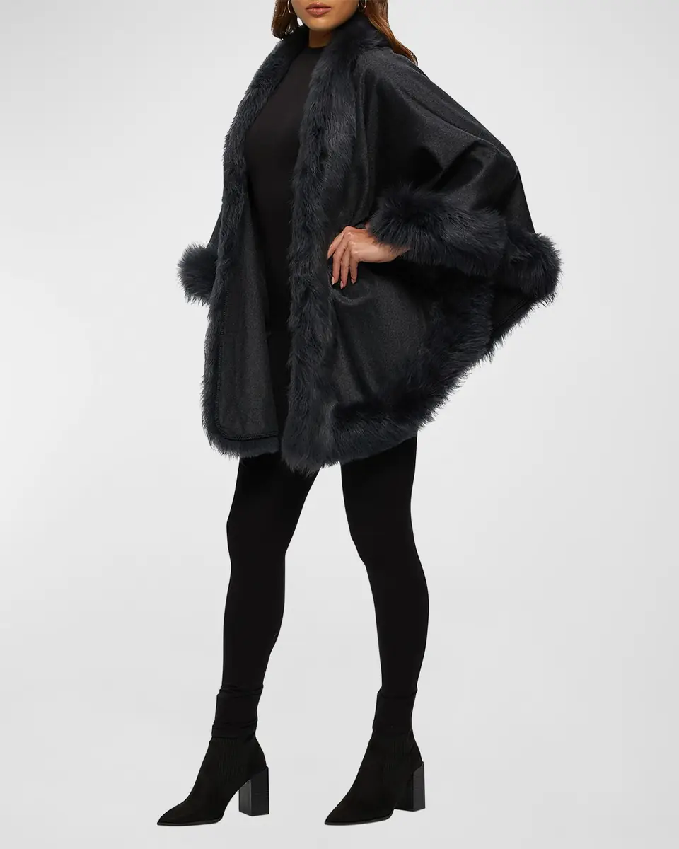 Gorski Cashmere Capelet with Lamb Shearling Trim | Thumbnail 5