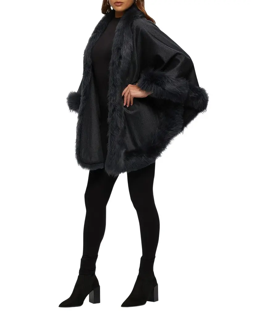 Gorski Cashmere Capelet with Lamb Shearling Trim