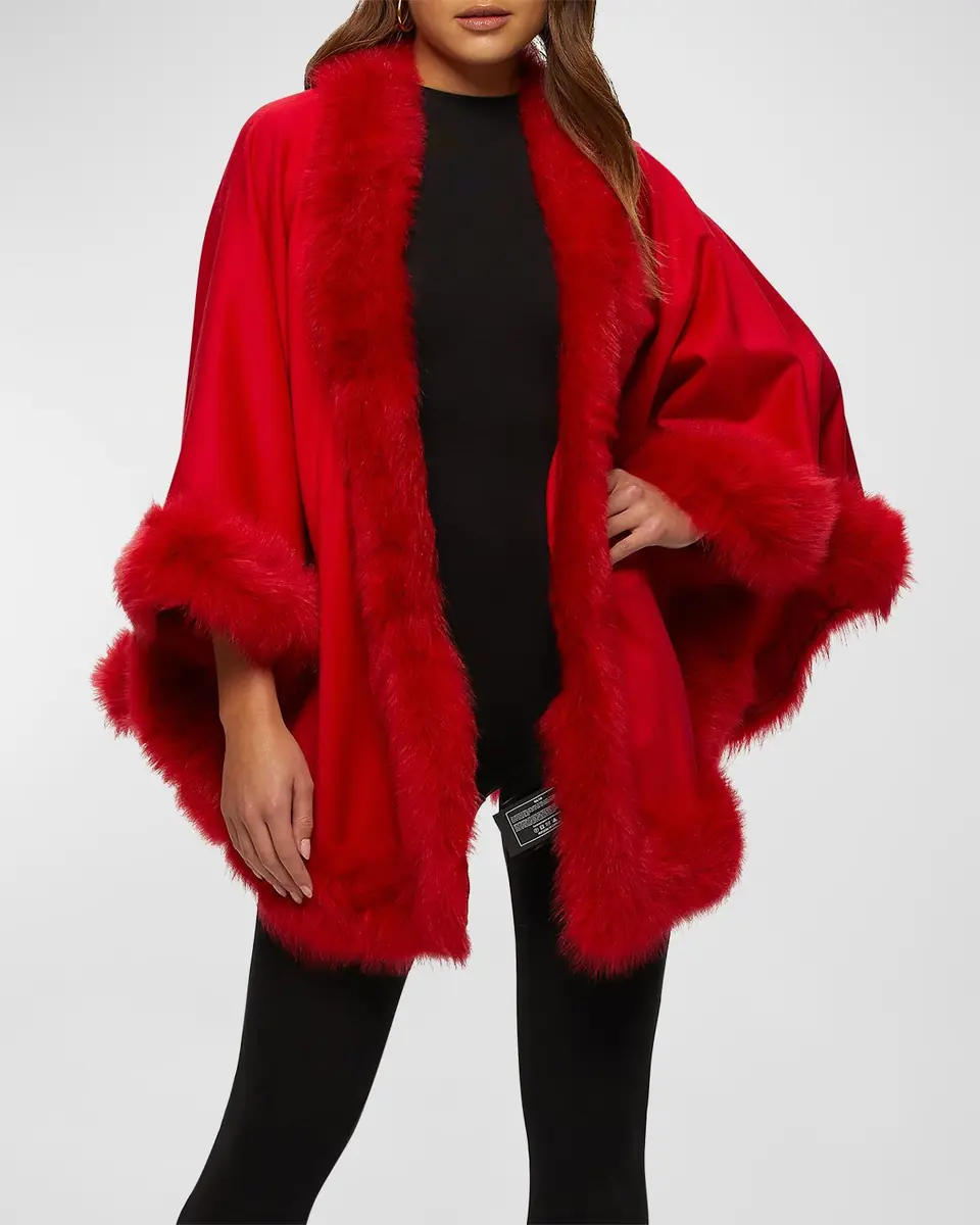 Gorski Cashmere Capelet with Lamb Shearling Trim | Thumbnail 3
