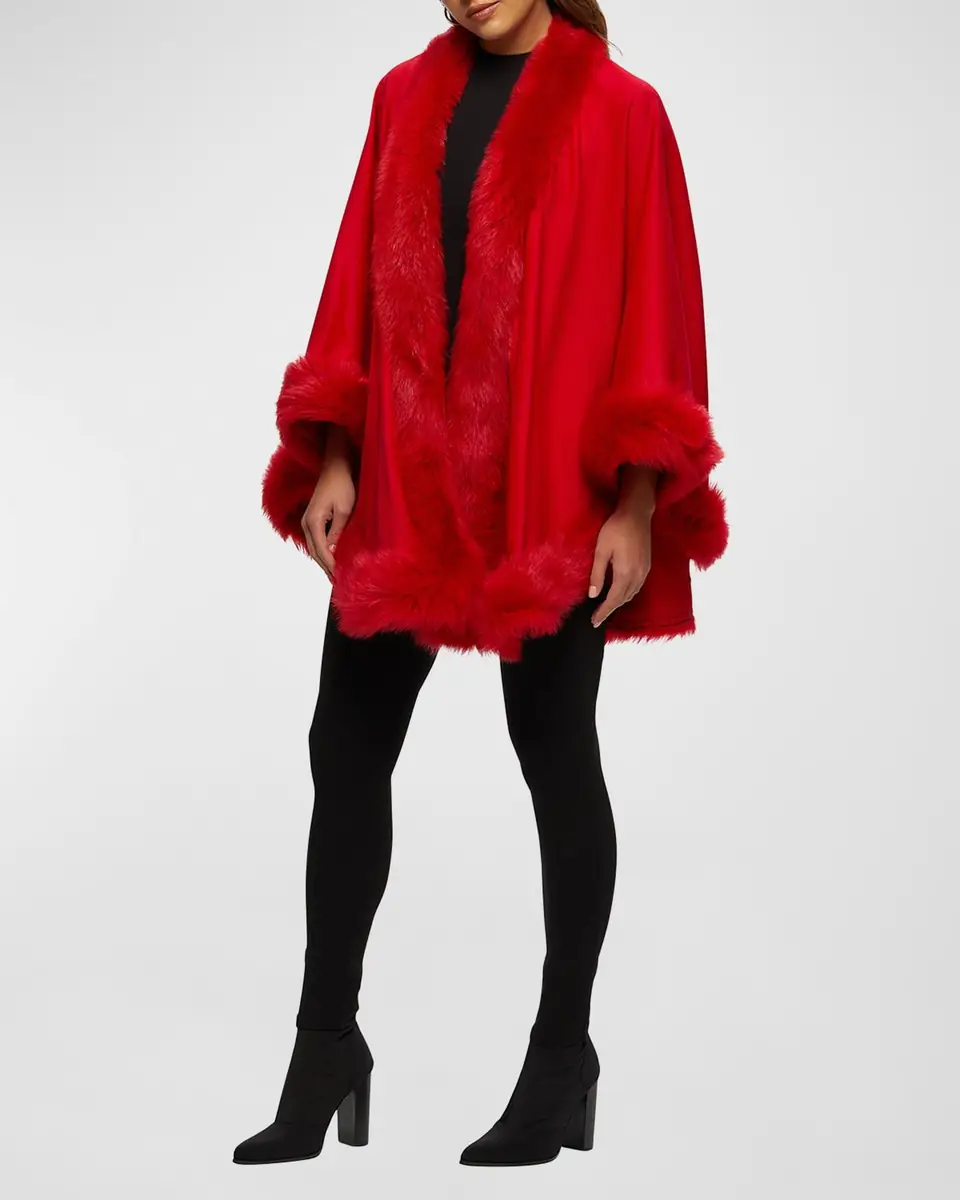 Gorski Cashmere Cape With Toscana Shearling Lamb Trim | Thumbnail 2 Gorski Cashmere Cape With Toscana Shearling Lamb Trim | Thumbnail 2