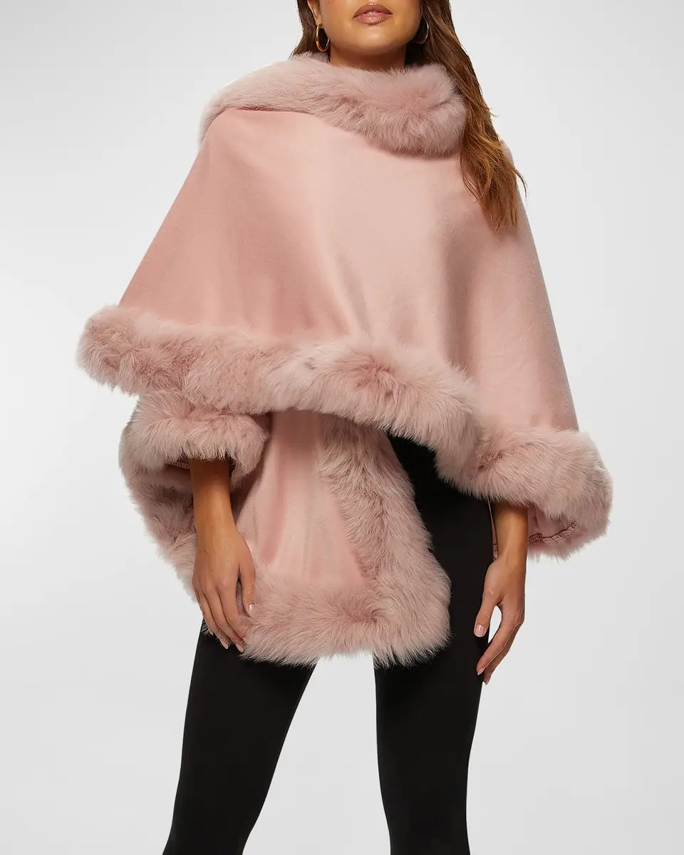 Gorski Cashmere Capelet with Lamb Shearling Trim | Thumbnail 3