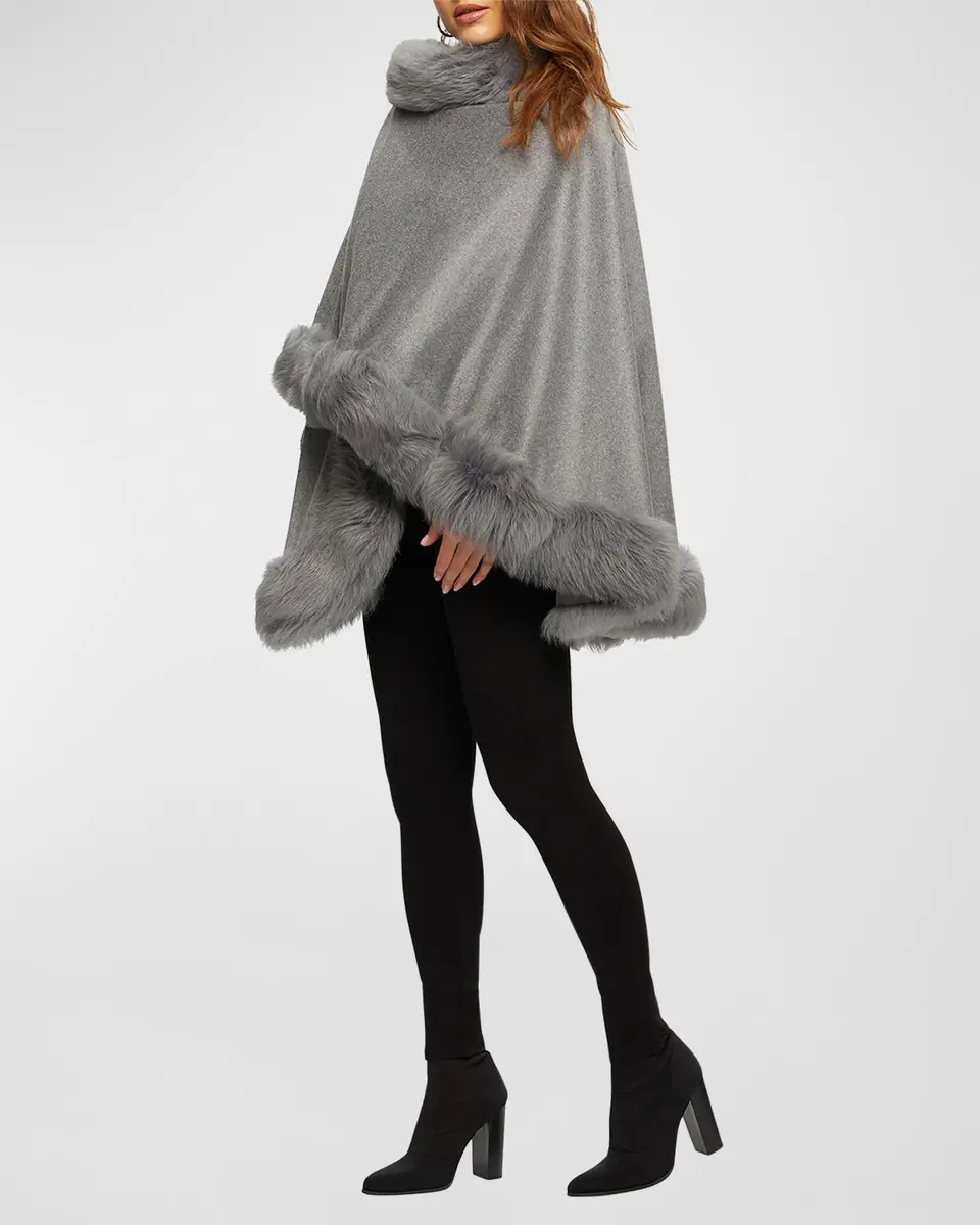 Gorski Cashmere Cape With Toscana Shearling Lamb Trim | Thumbnail 2 Gorski Cashmere Cape With Toscana Shearling Lamb Trim | Thumbnail 2