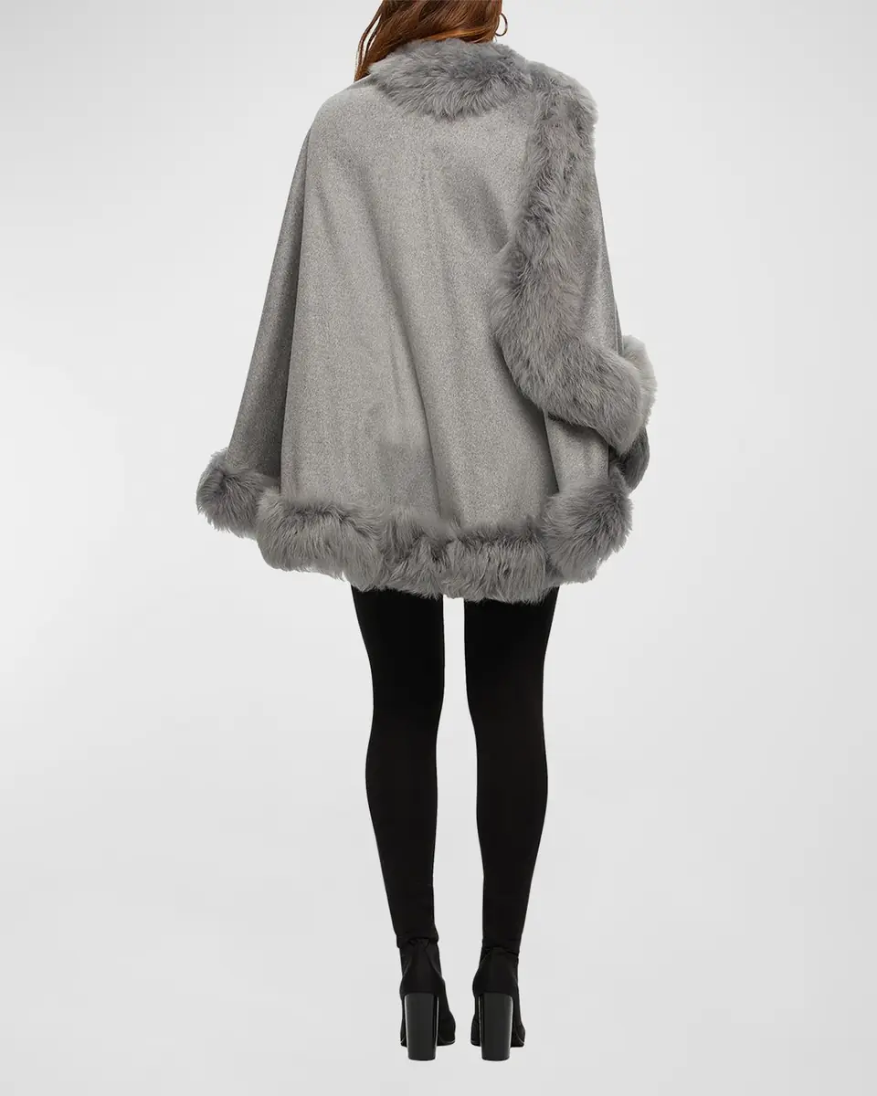 Gorski Cashmere Cape With Toscana Shearling Lamb Trim | Thumbnail 3 Gorski Cashmere Cape With Toscana Shearling Lamb Trim | Thumbnail 3