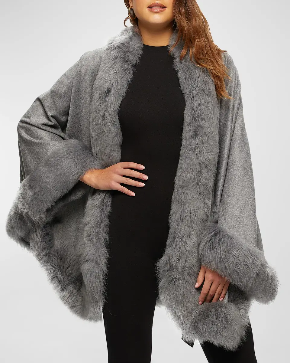 Gorski Cashmere Cape With Toscana Shearling Lamb Trim | Thumbnail 5 Gorski Cashmere Cape With Toscana Shearling Lamb Trim | Thumbnail 5