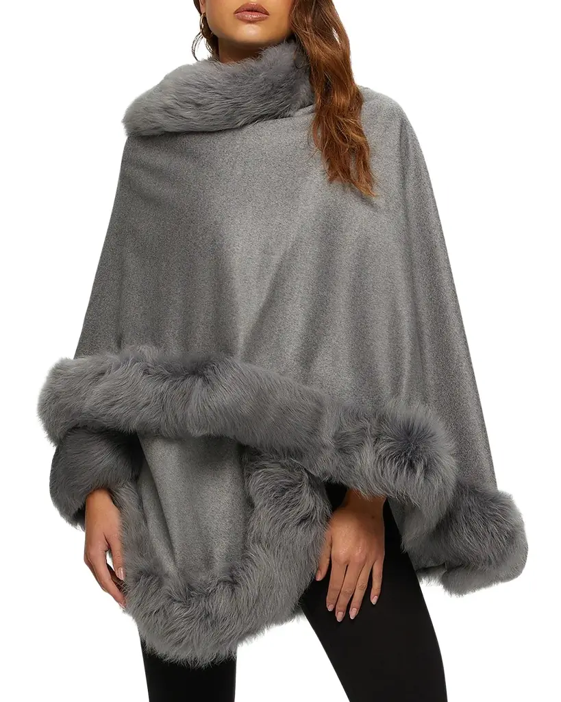 Gorski Cashmere Cape With Toscana Shearling Lamb Trim