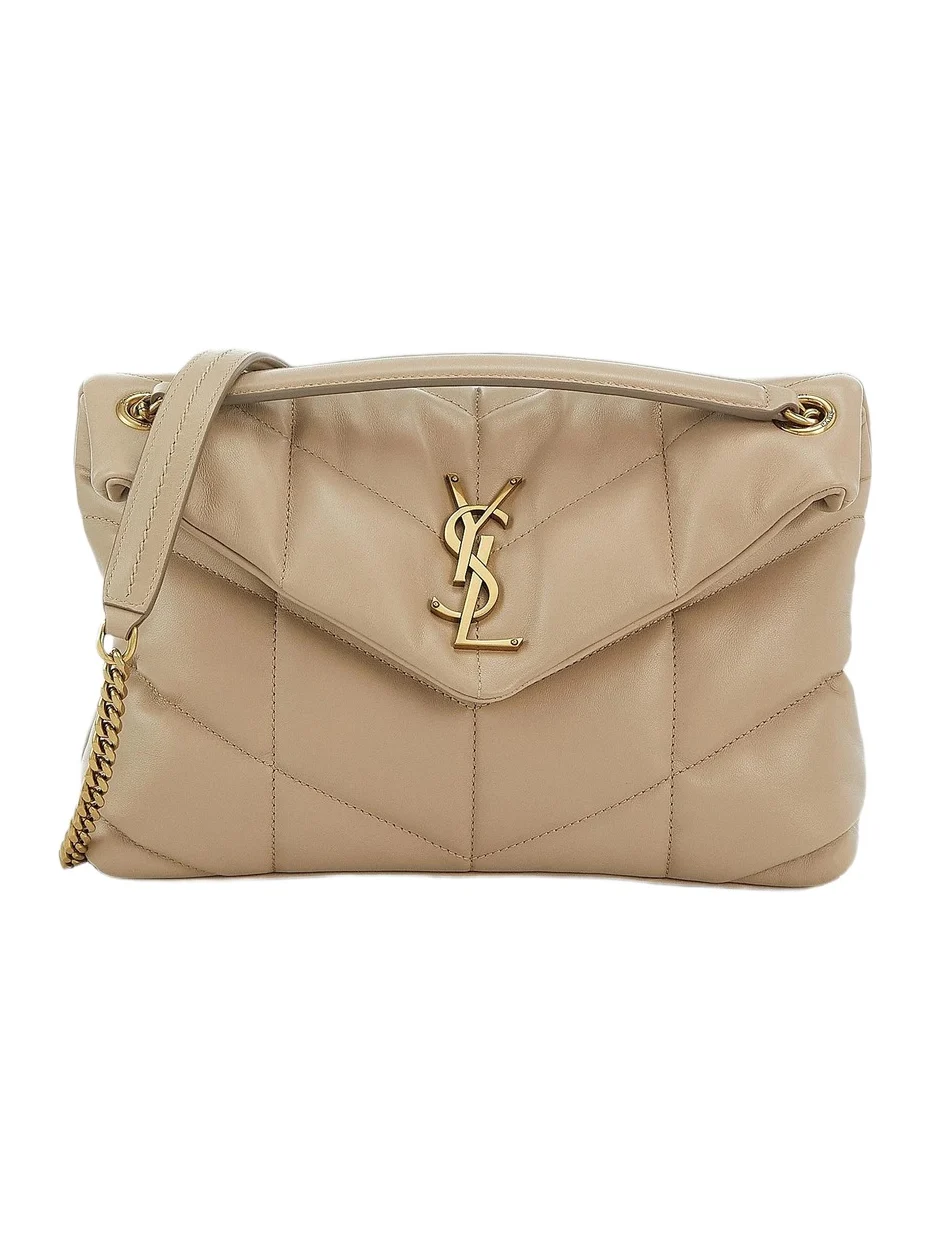 Saint Laurent Women's Puffer Small Shoulder Bag in Nappa Leather - Dark Beige