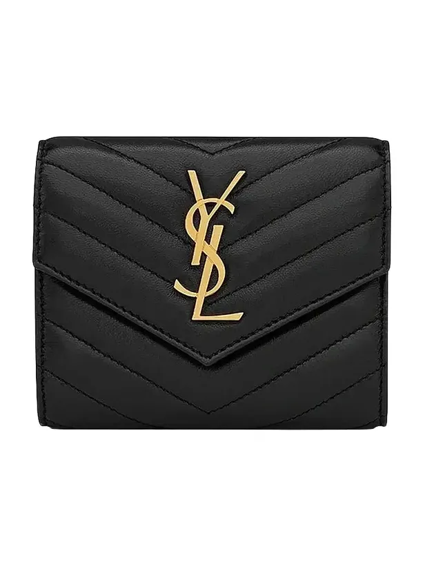 Saint Laurent Women's Cassandre Matelassé Compact Tri-Fold Wallet in Lambskin - Black