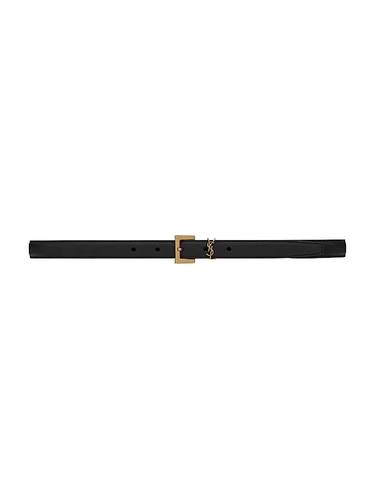 Women's Cassandre Thin Belt with Square Buckle in Smooth Leather - Black Women's Cassandre Thin Belt with Square Buckle in Smooth Leather - Black