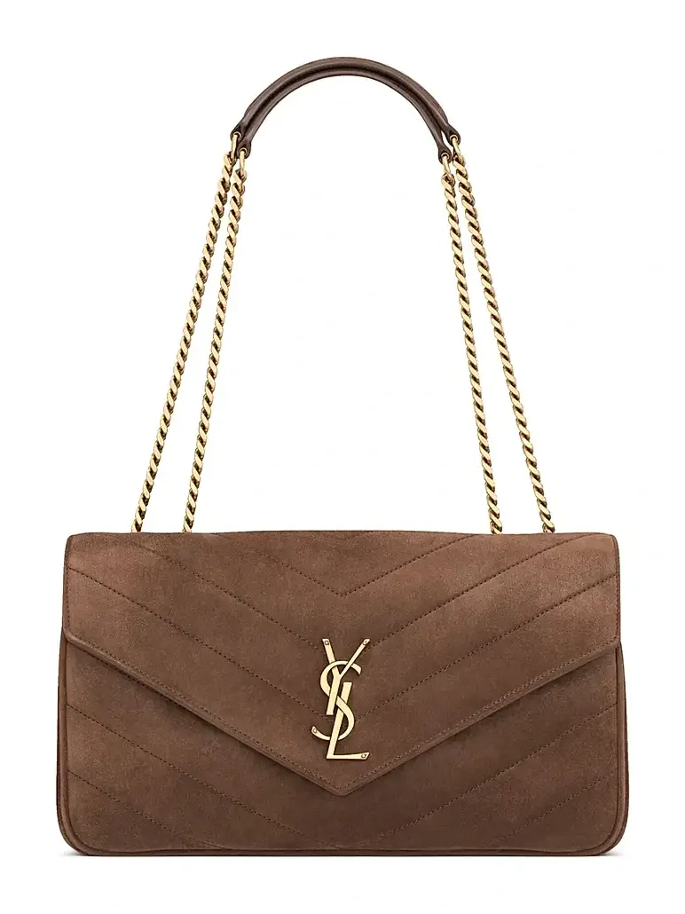 Women's Loulou Medium Shoulder Bag in Matelassé Suede - Brown Coffee Women's Loulou Medium Shoulder Bag in Matelassé Suede - Brown Coffee