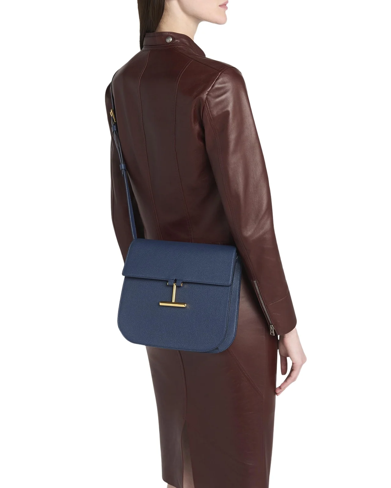 Tara Medium Crossbody in Grained Leather with Leather Strap