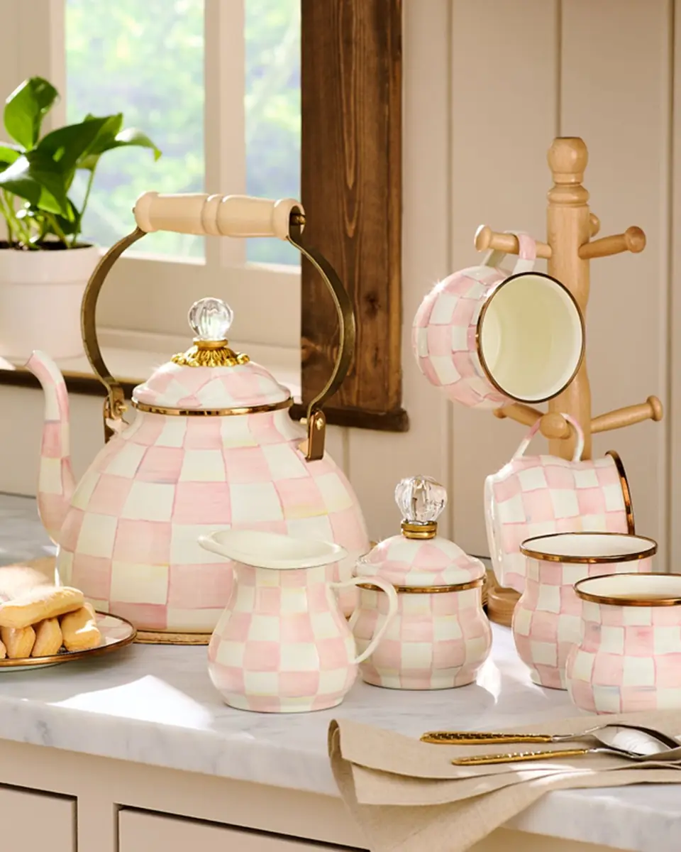 MacKenzie-Childs Rosy Check Enamel Tea Kettle, 2 Quarts | Thumbnail 4 MacKenzie-Childs Rosy Check Enamel Tea Kettle, 2 Quarts | Thumbnail 4