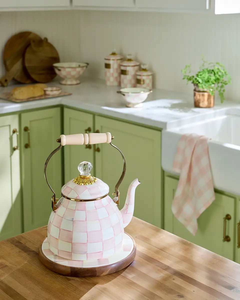 MacKenzie-Childs Rosy Check Enamel Tea Kettle, 2 Quarts | Thumbnail 6 MacKenzie-Childs Rosy Check Enamel Tea Kettle, 2 Quarts | Thumbnail 6
