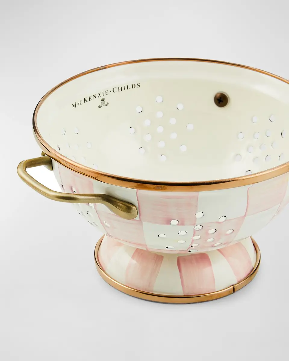 MacKenzie-Childs Rosy Check Enamel Colander, Small | Thumbnail 2 MacKenzie-Childs Rosy Check Enamel Colander, Small | Thumbnail 2