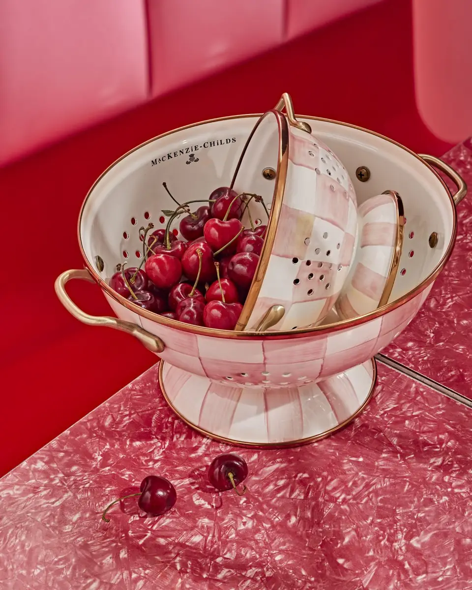MacKenzie-Childs Rosy Check Enamel Colander, Small | Thumbnail 3 MacKenzie-Childs Rosy Check Enamel Colander, Small | Thumbnail 3