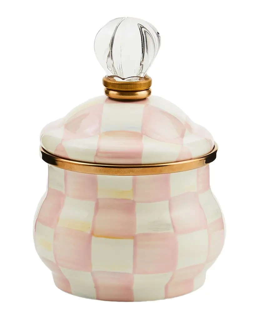 MacKenzie-Childs Rosy Check Enamel Lidded Sugar Bowl