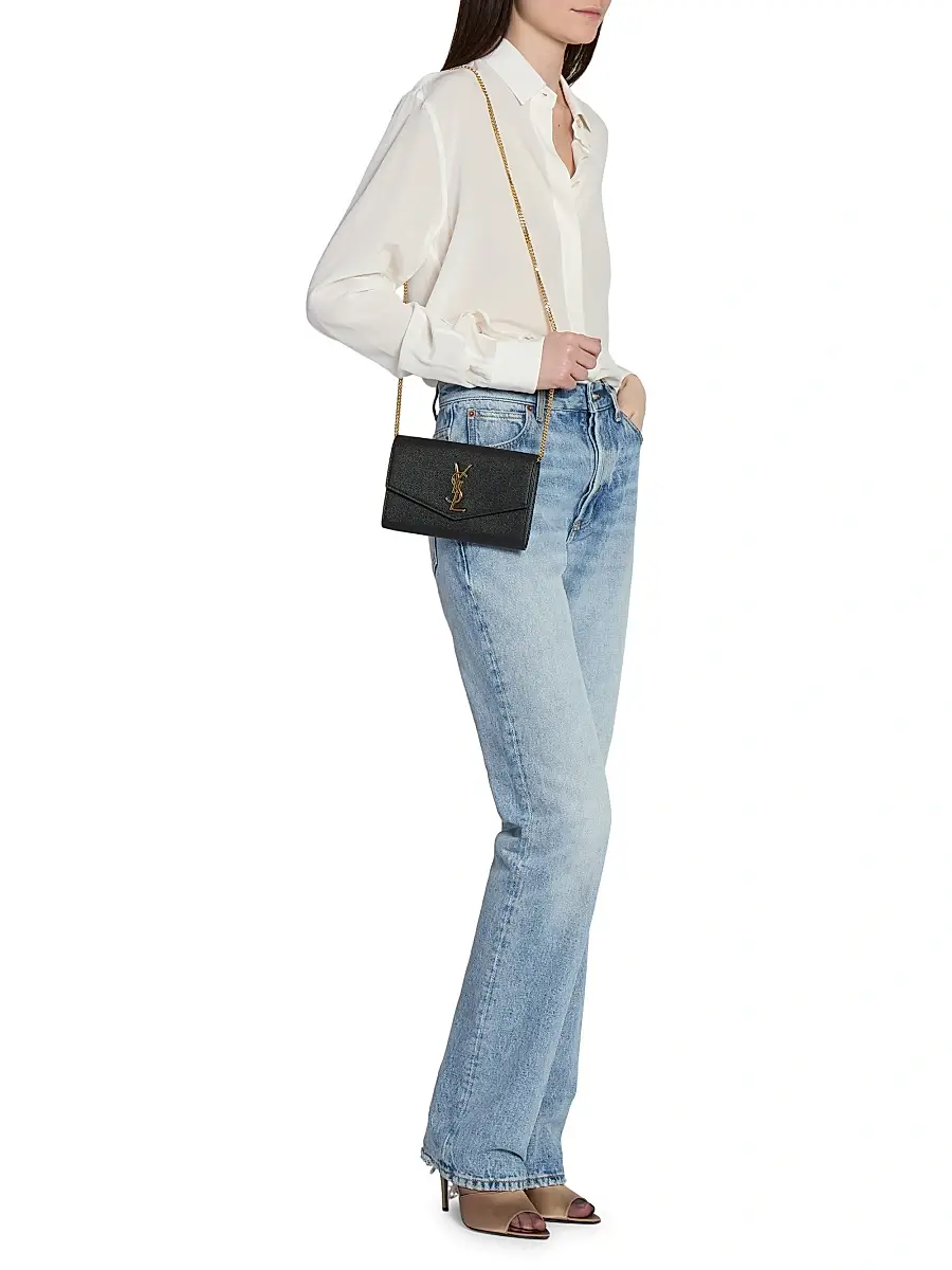 Saint Laurent Women's Uptown Chain Wallet in Grain De Poudre Embossed Leather | Thumbnail 2 Saint Laurent Women's Uptown Chain Wallet in Grain De Poudre Embossed Leather | Thumbnail 2