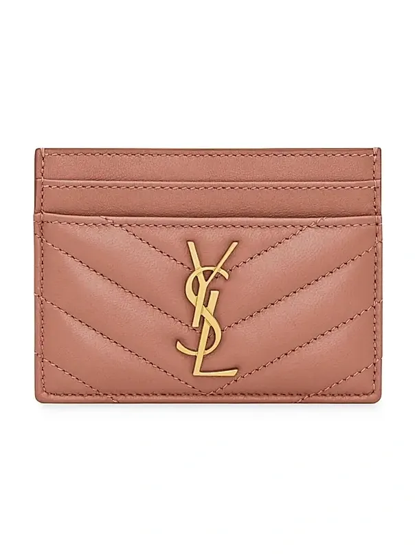 Saint Laurent Women's Cassandre Matelass Card Case in Lambskin - Barely Pink