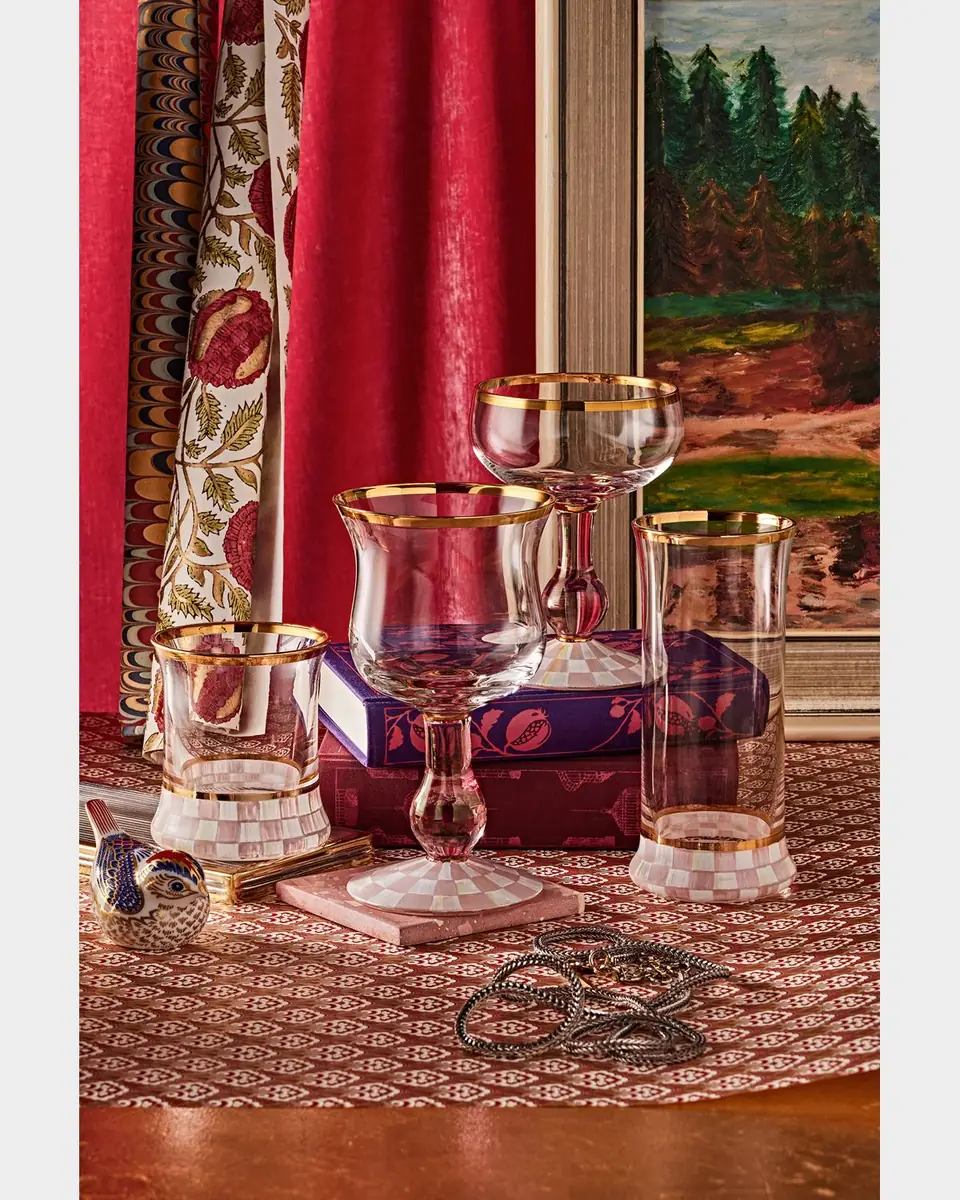 MacKenzie-Childs Rosy Check Coupe Glass | Thumbnail 4 MacKenzie-Childs Rosy Check Coupe Glass | Thumbnail 4