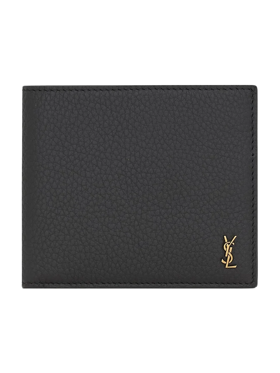 Saint Laurent Men's Tiny Cassandre East-West Wallet in Grained Leather - Black