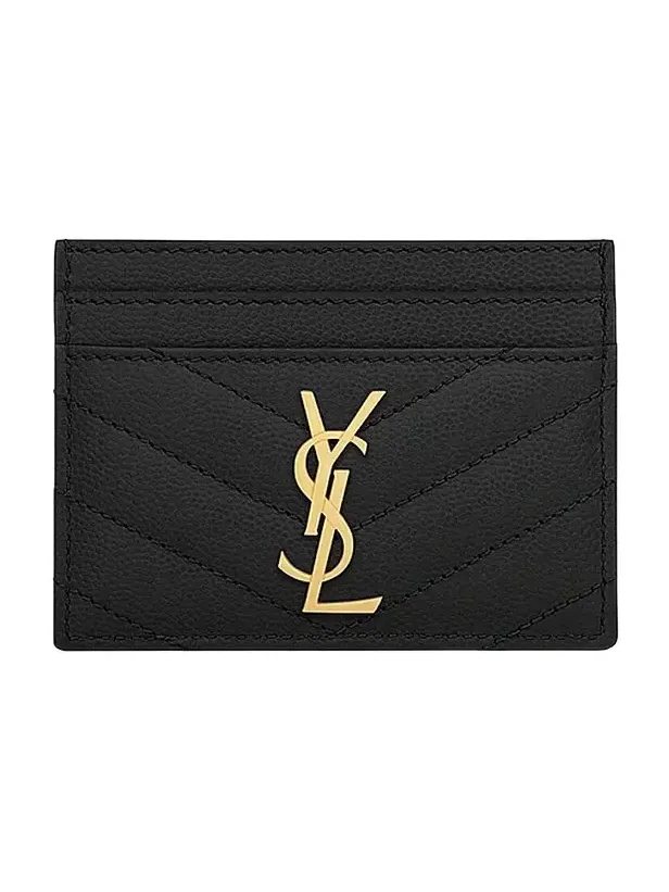 Saint Laurent Women's Cassandre Matelasse Card Case in Grain De Poudre Embossed Leather