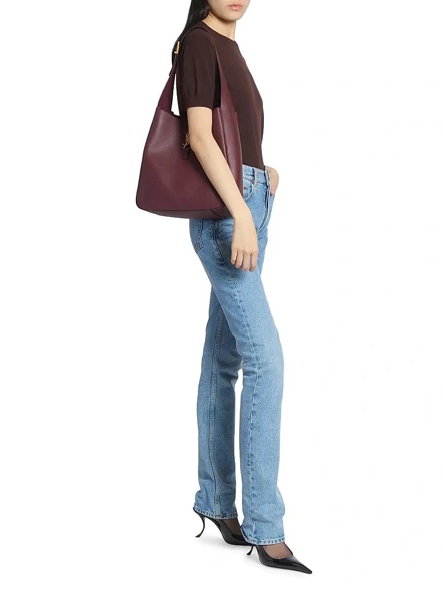Saint Laurent Women's Le 5 À 7 Supple Large Shoulder Bag in Grained Leather - Rouge Legion | Thumbnail 2 Saint Laurent Women's Le 5 À 7 Supple Large Shoulder Bag in Grained Leather - Rouge Legion | Thumbnail 2