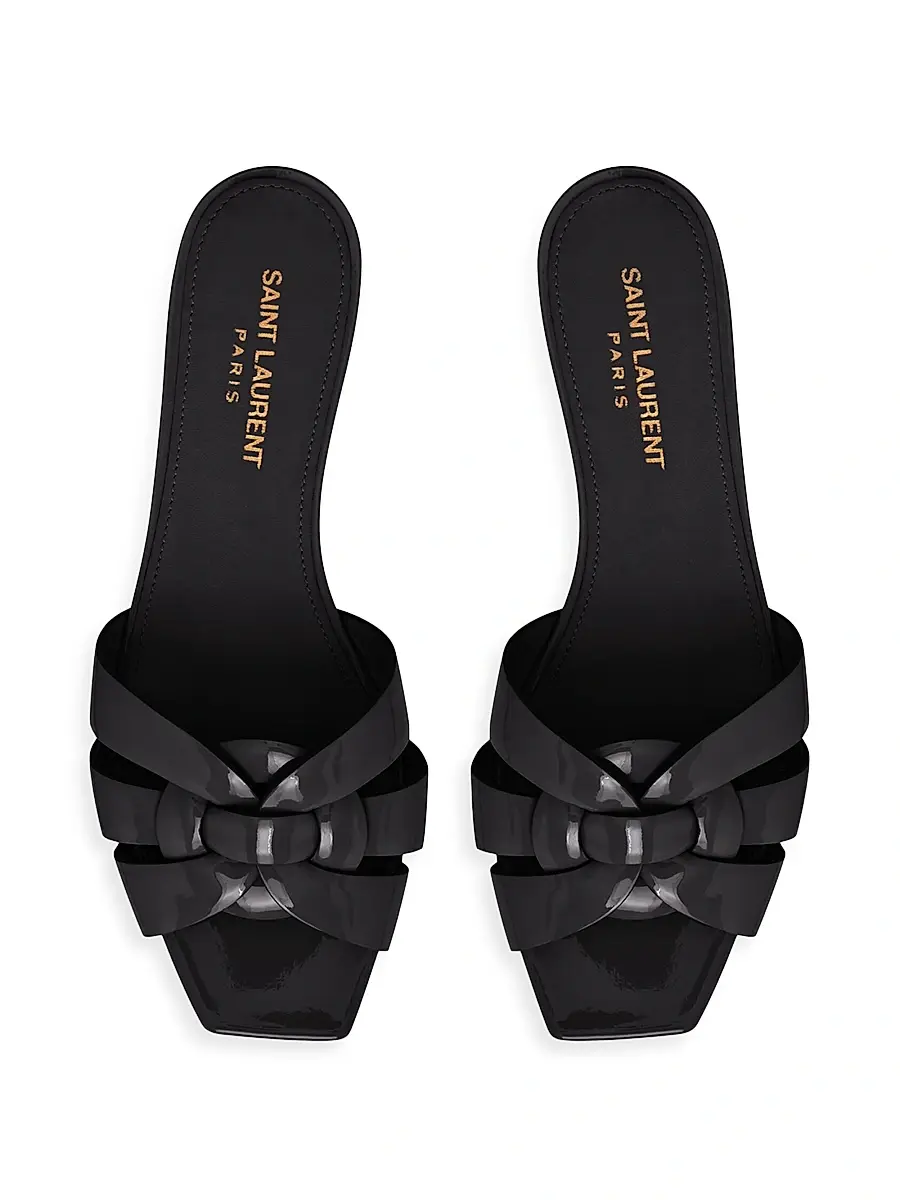 Saint Laurent Women's Tribute Flat Mules in Patent Leather - Black | Thumbnail 3