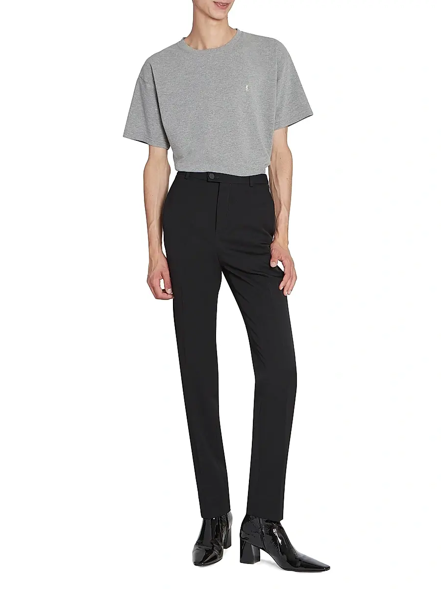 Saint Laurent Men's Cassandre T-Shirt in Pique - Grey And Yellow | Thumbnail 3
