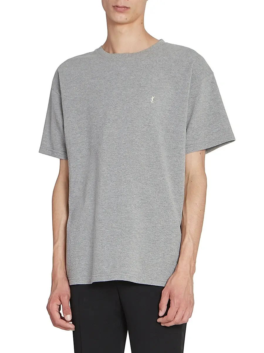 Saint Laurent Men's Cassandre T-Shirt in Pique - Grey And Yellow | Thumbnail 4