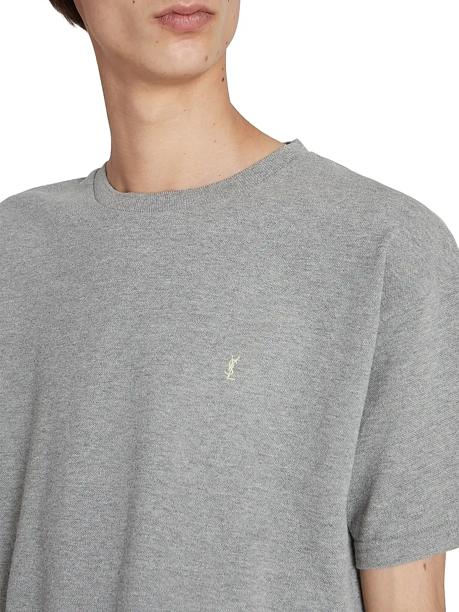 Saint Laurent Men's Cassandre T-Shirt in Pique - Grey And Yellow | Thumbnail 7
