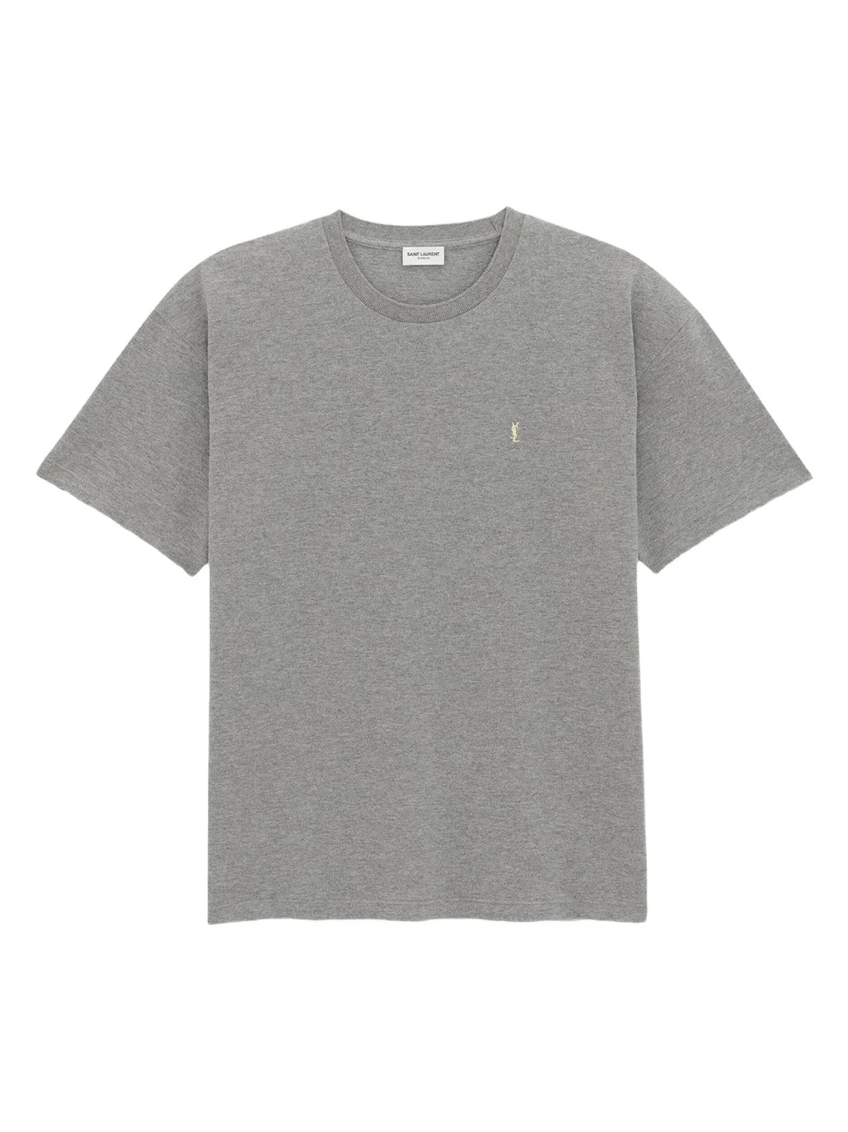 Saint Laurent Men's Cassandre T-Shirt in Pique - Grey And Yellow