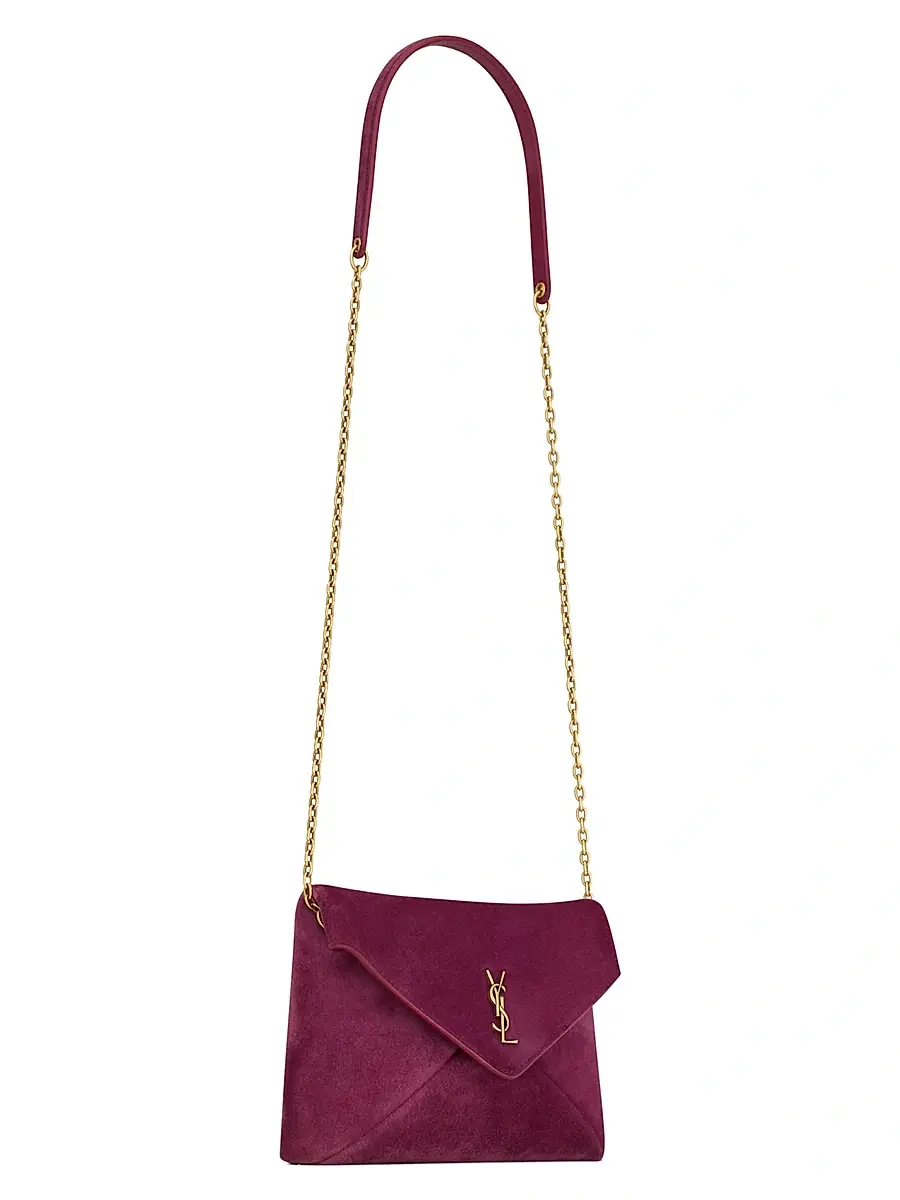 Saint Laurent Women's Cassandre Small Chain Pouch in Suede - Deep Fuchsia | Thumbnail 3 Saint Laurent Women's Cassandre Small Chain Pouch in Suede - Deep Fuchsia | Thumbnail 3