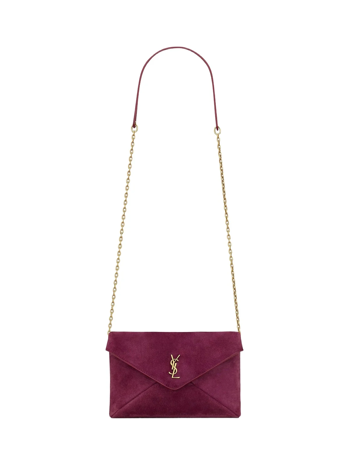Saint Laurent Women's Cassandre Small Chain Pouch in Suede - Deep Fuchsia