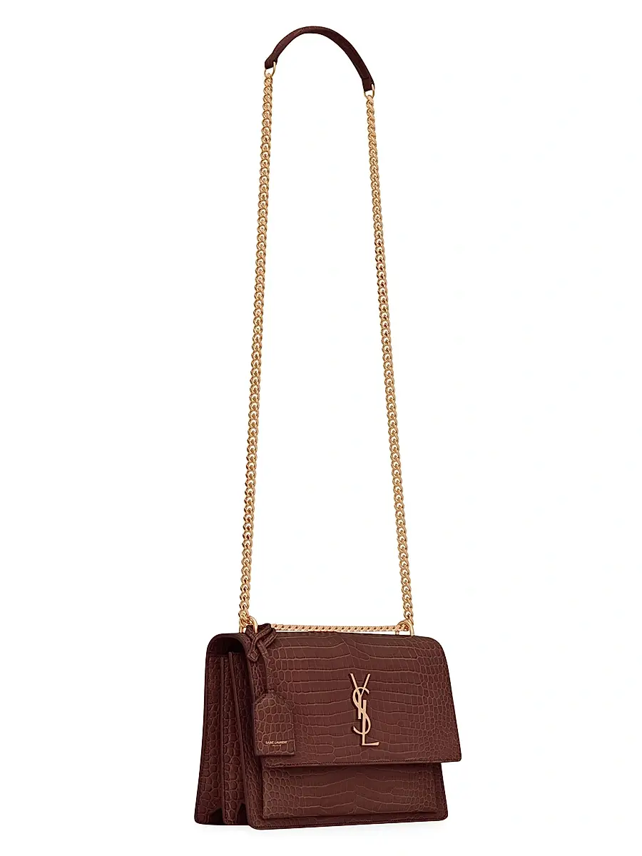Saint Laurent Women's Sunset Croc-Embossed Leather Shoulder Bag - Red Velvet | Thumbnail 6 Saint Laurent Women's Sunset Croc-Embossed Leather Shoulder Bag - Red Velvet | Thumbnail 6
