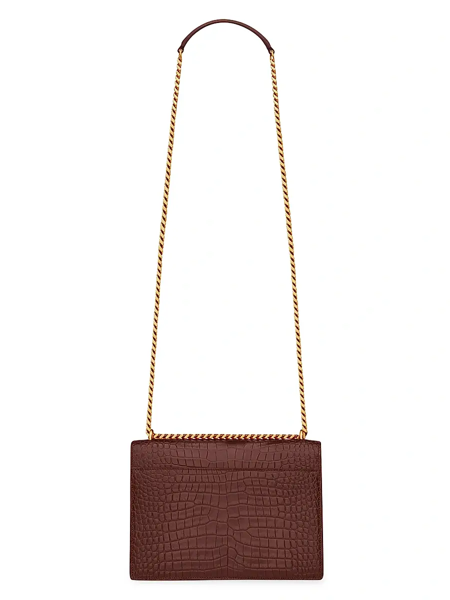 Saint Laurent Women's Sunset Croc-Embossed Leather Shoulder Bag - Red Velvet | Thumbnail 7 Saint Laurent Women's Sunset Croc-Embossed Leather Shoulder Bag - Red Velvet | Thumbnail 7