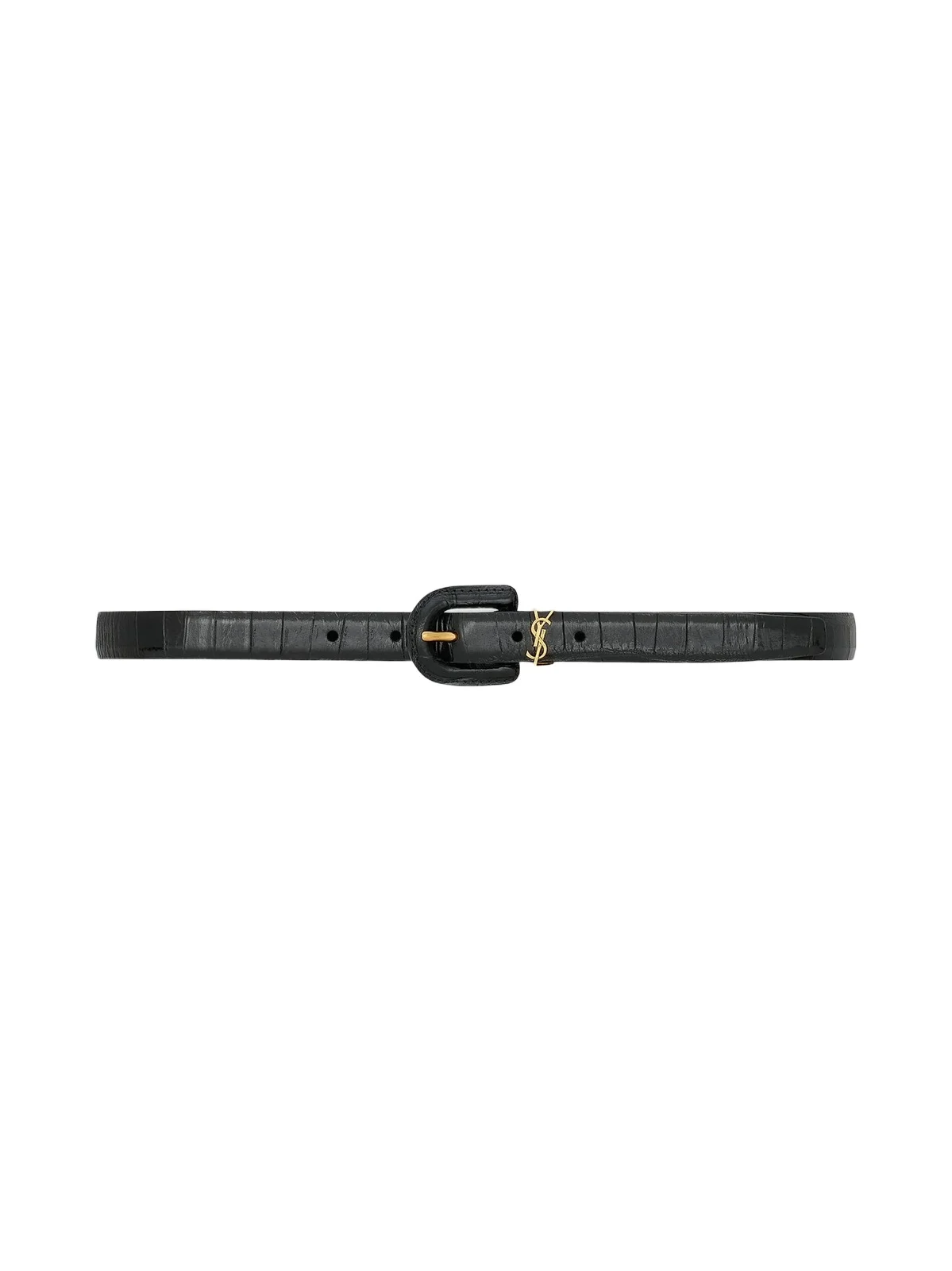 Women's Cassandre Covered U Buckle Thin Belt in Crocodile-Embossed Leather - Black Women's Cassandre Covered U Buckle Thin Belt in Crocodile-Embossed Leather - Black
