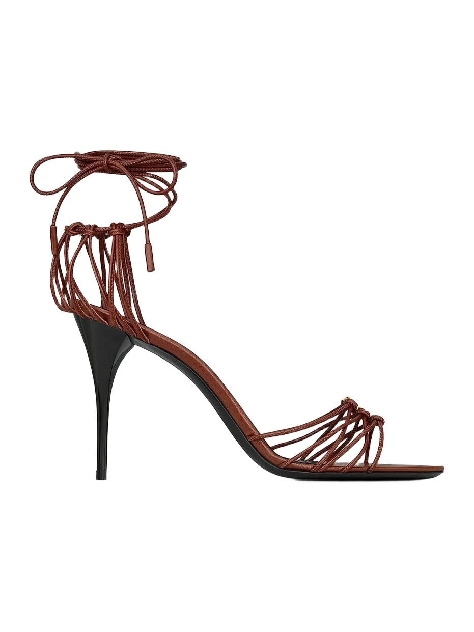 Saint Laurent Women's Babylone Sandals in Smooth Leather - Dark Brown