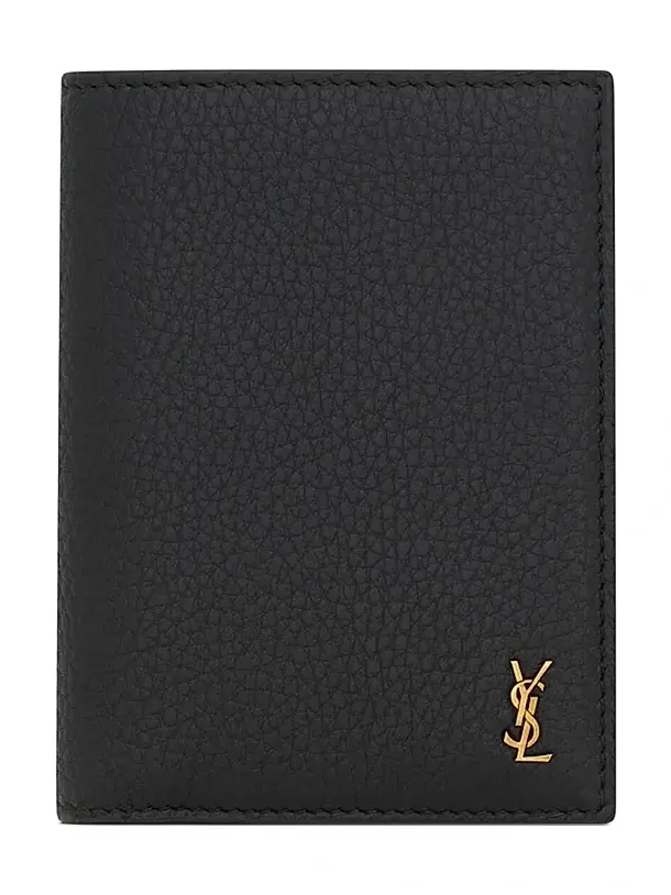 Men's Tiny Cassandre Credit Card Wallet in Grained Leather - Black Men's Tiny Cassandre Credit Card Wallet in Grained Leather - Black