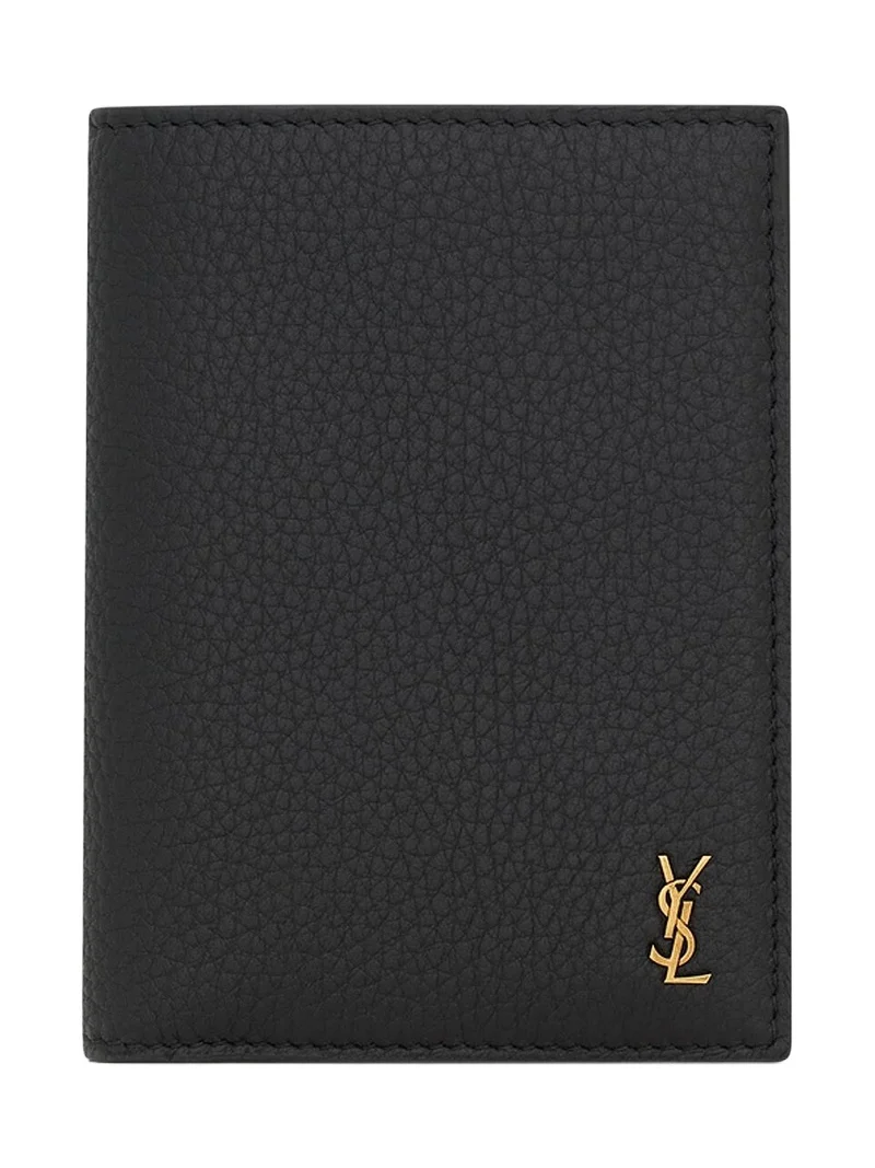 Saint Laurent Men's Tiny Cassandre Credit Card Wallet in Grained Leather - Black