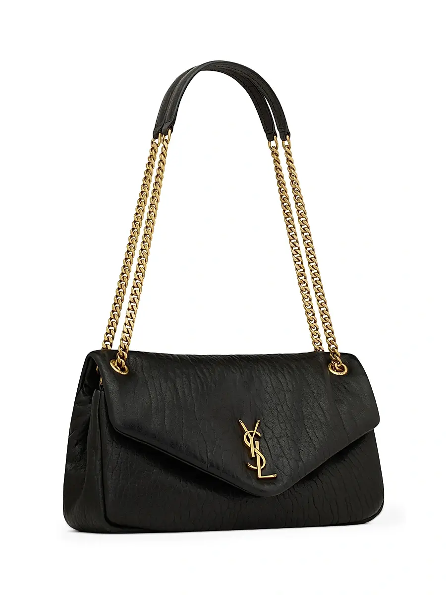 Saint Laurent Women's Calypso Shoulder Bag in Grained Lambskin - Black | Thumbnail 4 Saint Laurent Women's Calypso Shoulder Bag in Grained Lambskin - Black | Thumbnail 4